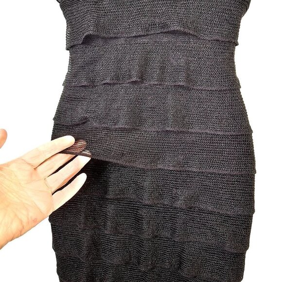 Max Studio Tiered Ruffle Little Black Dress Deep V Neck Flutter Sleeve Womens S - Picture 9 of 9